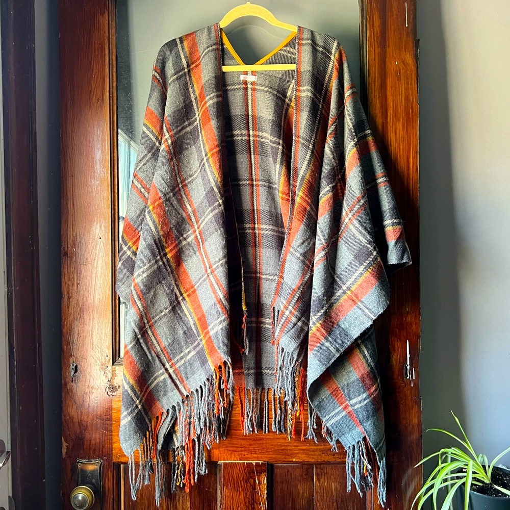 Wool poncho with festive fall colors